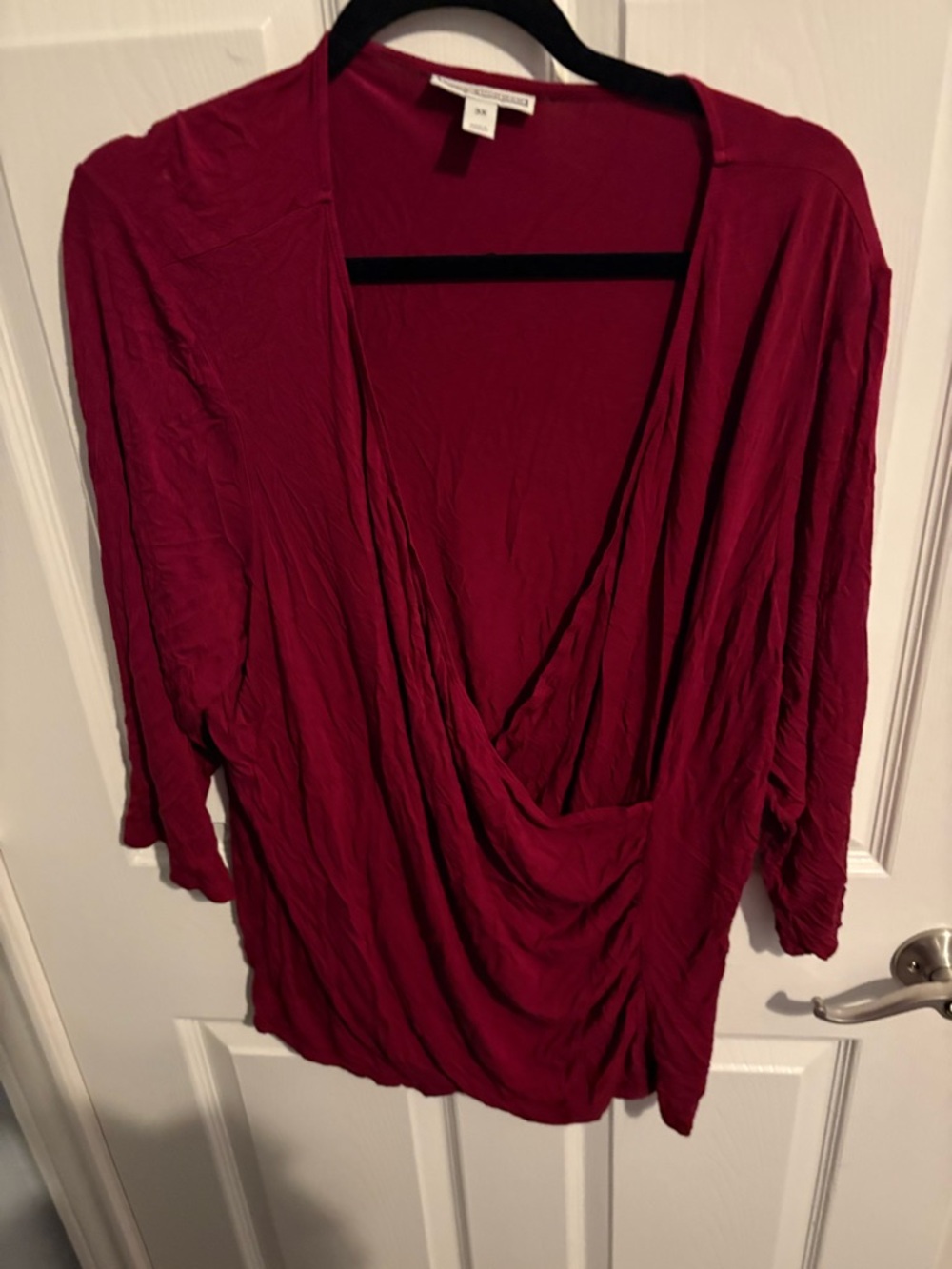 333- Dana Buchman Draped V-Neck Blouse - Wine Red